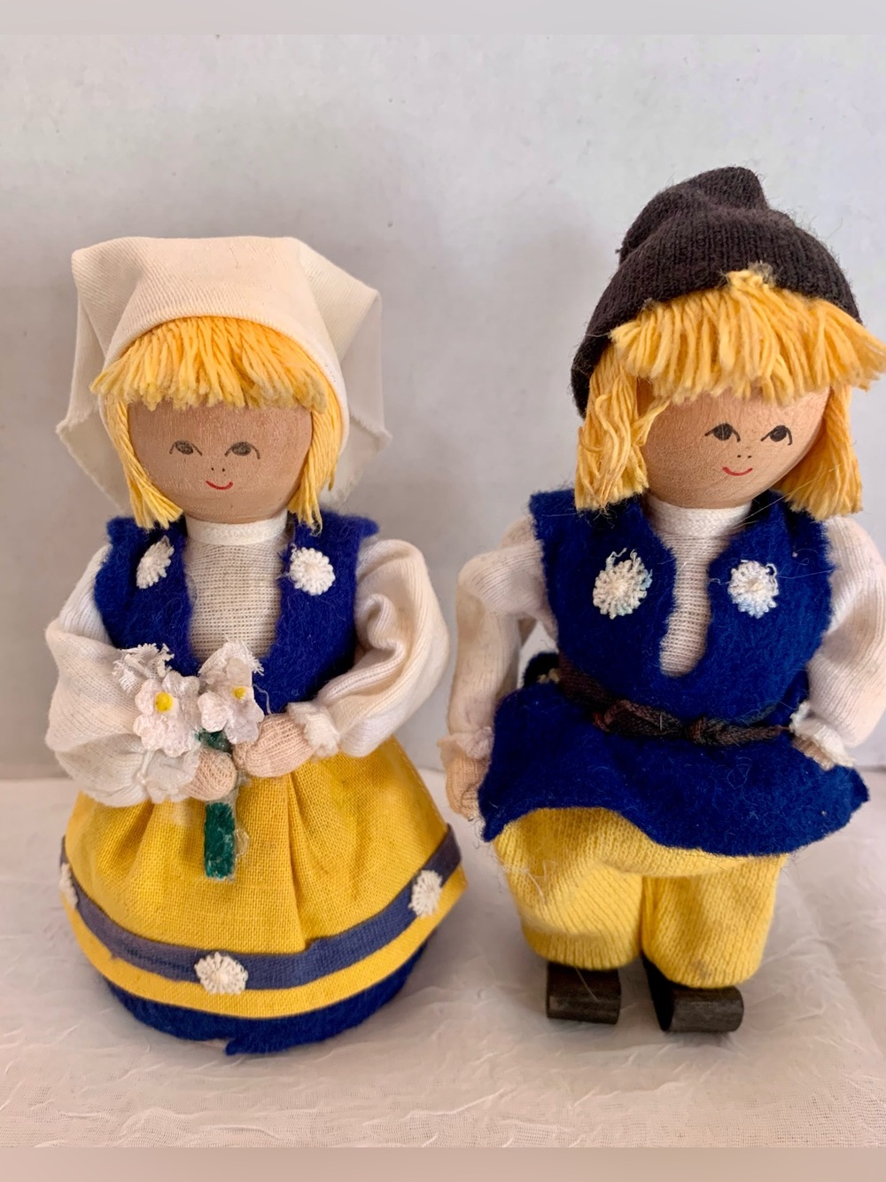 Vintage Sweden Butticki Wooden Doll Figures  Boy & Girl Handmade Folk Art